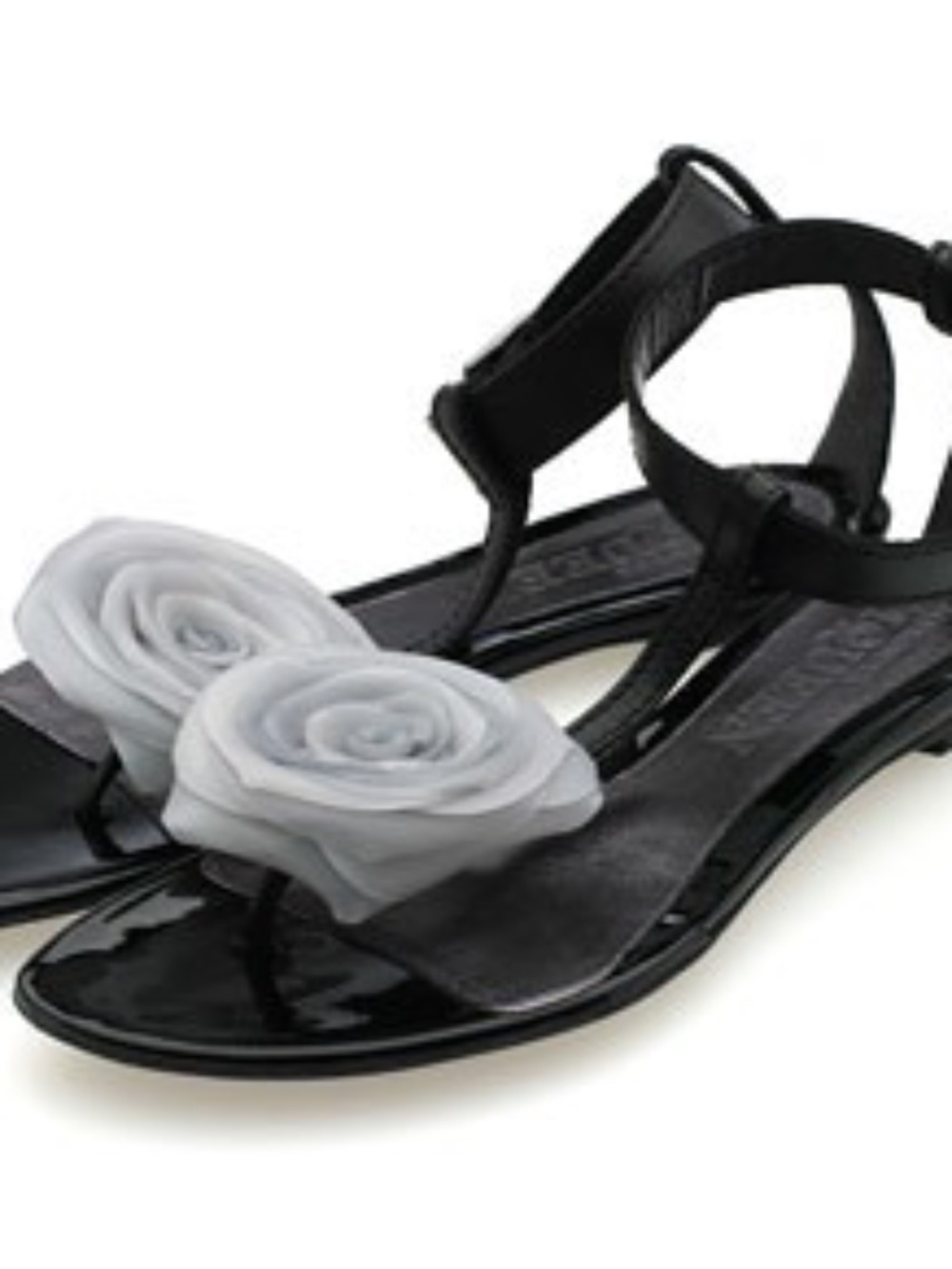 Alexander McQueen Black Sandals with Cream Rose Appliqués